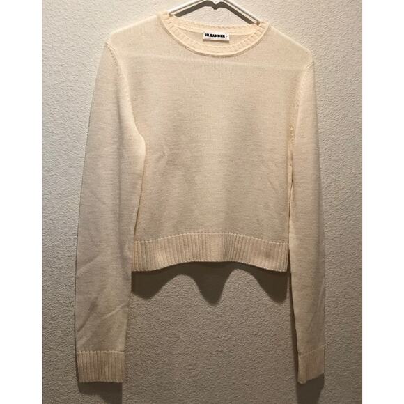 Jil Sander Cream Long Sleeve Crew Neck Pullover Knit Sweater Size 8 - Picture 1 of 5